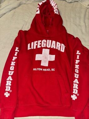 Lifeguard Red Pullover Hoodie with Hood and Pouch